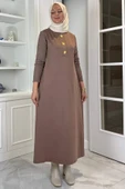 Güneş Triko Elbise Sütlü Kahve thumbnail 1