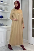 Beyza Fitilli Triko Elbise Bej thumbnail 3