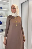Güneş Triko Elbise Sütlü Kahve thumbnail 4