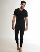 Hasyün Erkek %61 Siyah Yün Kısa Kollu Fanila Atlet Ve Uzun Don İçlik Takım 4000/4001- 1 Set  Siyah M thumbnail 1