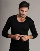 Hasyün Erkek Siyah %61 Yün UZUN Kol Fanila Atlet İçlik 4002 - 2 Adet  Siyah M thumbnail 1