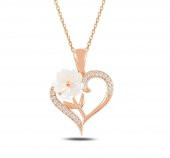 Manolya Çiçeği Kalp Tasarımlı 925 Ayar Gümüş Kolye ROSE thumbnail 1