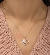 Manolya Çiçeği Kalp Tasarımlı 925 Ayar Gümüş Kolye ROSE thumbnail 5