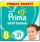 Prima Bebek Bezi Aktif Bebek 8 Beden 17+ Kg 31 Adet thumbnail 1