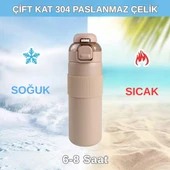 Paslanmaz Çelik Termos 700 ml-Tektuşla Açılır Çift Kullanımlı Kapak thumbnail 8