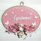 Lora Davet Kız Bebek odası kapı süsü, Hastane kapı süsü, Duvar süsü, İsim tabelası, Bebek çelengi (1 Adet) Pembe - 36003 - 1