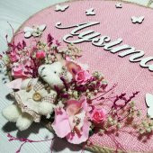 Lora Davet Kız Bebek odası kapı süsü, Hastane kapı süsü, Duvar süsü, İsim tabelası, Bebek çelengi (1 Adet) Pembe - 36003 - 4