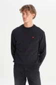 Erkek Patch Logo Sweatshirt Black Black L thumbnail 1