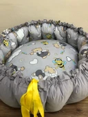 GRİ-AYICIK DESENLİ BEBEK YATAĞI , OYUN MİNDERİ thumbnail 1