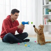 BUFFER®  20 Adet Renkli Peluş Toplu Kedi Oyun Tabancası – Kedi Egzersiz ve Oyun Aracı thumbnail 2