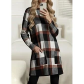 Lucky Life Kadın Uzun Kollu Yarı Balıkçı Yakalı Cep Detaylı Ekoseli Dokuma Tunik thumbnail 3