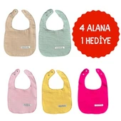 5'li Sıvı Geçirmez Çift Kat Müslin Mama Ve Salya Önlüğü, %100 Pamuk Alezli Kız Set thumbnail 1