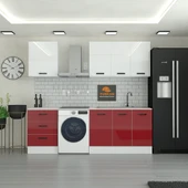 185 cm Mutfak Dolabı Kırmızı MDF Kapak Tezgah Dahil YRKN185 101 thumbnail 1