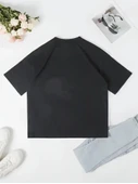 Baskılı Oversize Bisiklet Yaka T-shirt - Siyah thumbnail 4