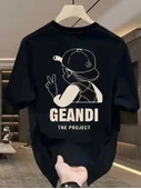 Geniş Kesim Pamuklu Tişört - GANDHI The Project Baskılı, Siyah, Rahat Kesim, Kısa Kollu, Günlük Kıyafet, Her Gün Giyilebilecek Tişört- Siyah thumbnail 1