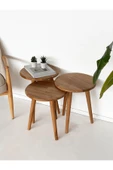 Fagus Wood ''Doğal Masif Ahşap Yörünge Sehpa Seti - 3'lü Zigon Yuvarlak Modern Takım (Yan, Dekoratif Sehpa)'' thumbnail 1