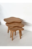 Fagus Wood 3'lü Zigon Bulut Sehpa Seti Masif Doğal Ahşap – İskandinav Modern Tasarım, Yan & Dekoratif Sehpa thumbnail 2