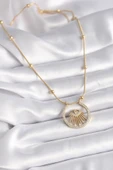 316L Çelik Gold Renk Zirkon Taşlı Göz Model Kadın Kolye - TJ-BKO9404 thumbnail 2