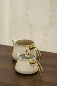 Granit Kaplama Gold Kulplu Cam Kapak Çaydanlık Krem 2,3 Litre + 1,20 Litre thumbnail 6