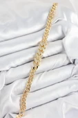 Pirinç Zirkon Taşlı Küba Zincir Model Gold Renk Kadın Bileklik - TJ-BB7533 thumbnail 2