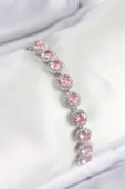 Pirinç Pembe Zirkon Taşlı Daire Baget Model Gümüş Renk VIP Seri Kadın Bileklik - TJ-BB7511 thumbnail 1