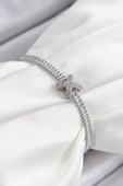 Pirinç Zirkon Taşlı X Detaylı Su Yolu Model Gümüş Renk Asansörlü Kadın Bileklik - TJ-BB7467 thumbnail 1