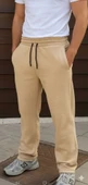 Erkek Üç Iplik Kışlık Pamuklu Ovarsize Bağcıklı Düz Paça Cepli Eşofman Altı Spor Rahat Model - Bej thumbnail 1
