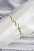 Charmlı Model Zirkon Taşlı Gold Renk Su Yolu Kadın Bileklik - TJ-BB8108 thumbnail 1