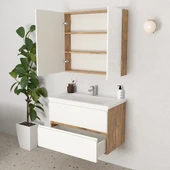 Teta Home Granada 80 cm MDF Gövde Membran Kapak Banyo Dolabı Seti  Atlantik Çam- Beyaz thumbnail 2