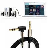 AMS NET®  3.5mm AUX Kablosu Jak Erkek Erkek L Tipi 1 Metre Ses Aktarım Kablosu thumbnail 1