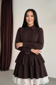 Dantel Detaylı Bordo Fırfırlı Gömlek Elbise thumbnail 9