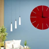 Ahşap Minimal Dekoratif Duvar Saati - 33x33 Cm Kırmızı thumbnail 1