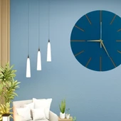 Ahşap Minimal Dekoratif Duvar Saati - 33x33 Cm İndigo thumbnail 1