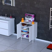 Eliusta  Nirat 60 cm 4 Bölmeli Beyaz Banyo Mutfak Dolabı 3 Raflı Kapaklı Çok Amaçlı Dolap 60x75x32,5 cm thumbnail 3