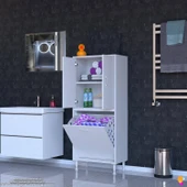 Eliusta  Miretta Üst Bölme Kapaklı Altı Kirli Sepetli Dolap 55 cm Genişlik Beyaz 55x138x32,5 cm Dolap thumbnail 3