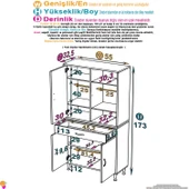 Eliusta  Line Beyaz 55 cm Banyo Dolabı Çok Bölmeli Banyo Düzenleyici Dolap 4 Kapaklı 4 Raflı 55x173x32,5 cm thumbnail 2