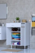 Eliusta  Taha 55 cm 3 Bölmeli Beyaz Çok Amaçlı Dolap 2 Raflı Banyo Mutfak Dolabı 55x88x32,5 cm Düzenleyici thumbnail 1