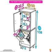 Eliusta  Miretta Üst Bölme Kapaklı Altı Kirli Sepetli Dolap 50 cm Genişlik Beyaz 50x138x32,5 cm Dolap thumbnail 2