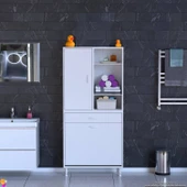 Eliusta  Mira Dolap 6 Bölme Çok Fonksiyonlu Banyo Dolabı 80 cm Beyaz Sepetli Dolap 80x171x32,5 cm Organizer thumbnail 3