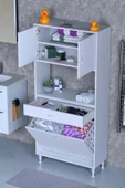 Eliusta  Seris Sepetli ve Çekmeceli Banyo Dolabı  G:80 cm Çok Amaçlı Beyaz Düzenleyici 80x173x32,5 cm Dolap thumbnail 1