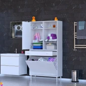 Eliusta  Mira Dolap 6 Bölme Çok Fonksiyonlu Banyo Dolabı 100 cm Beyaz Sepetli Dolap 100x171x32,5 cm Organizer thumbnail 3