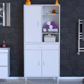 Eliusta  Rivo 4 Raflı Banyo/Mutfak Dolabı 75 cm Beyaz Renkli  Çok Amaçlı Dolap 75x173x32,5 cm Ebatlarında thumbnail 3