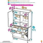Eliusta  Mira Dolap 6 Bölme Çok Fonksiyonlu Banyo Dolabı 90 cm Beyaz Sepetli Dolap 90x171x32,5 cm Organizer thumbnail 2