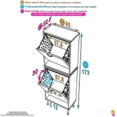 Eliusta  Veluna 65 cm Kirli Çamaşır Sepetli Dolap Banyo Dolabı Beyaz 65x173x32,5 cm 2 Sepetli Dolap thumbnail 2