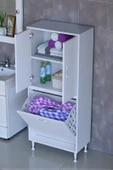 Eliusta  Miretta Üst Bölme Kapaklı Altı Kirli Sepetli Dolap 55 cm Genişlik Beyaz 55x138x32,5 cm Dolap thumbnail 1
