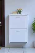 Eliusta  Holen Beyaz Renk Ayakkabılık 2 Düşer Kapak 52 cm Genişlik Kapı Önü Asma Ayakkabılık 52x74x26 cm thumbnail 1