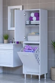 Eliusta  Miretta Üst Bölme Kapaklı Altı Kirli Sepetli Dolap 50 cm Genişlik Beyaz 50x138x32,5 cm Dolap thumbnail 1