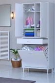 Eliusta  Wall Beyaz Banyo Dolabı 75 cm İki Göz Bölmeli Sepet 75x171x32,5 cm 4 Raflı Mutfak/Banyo Dolabı thumbnail 1