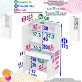 Eliusta  Rivo 4 Raflı Banyo/Mutfak Dolabı 80 cm Beyaz Renkli  Çok Amaçlı Dolap 80x173x32,5 cm Ebatlarında thumbnail 2