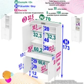 Eliusta  Rivo 4 Raflı Banyo/Mutfak Dolabı 70 cm Beyaz Renkli  Çok Amaçlı Dolap 70x173x32,5 cm Ebatlarında thumbnail 2